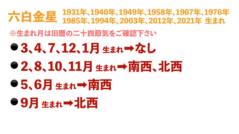 2026年旅行月六白金星